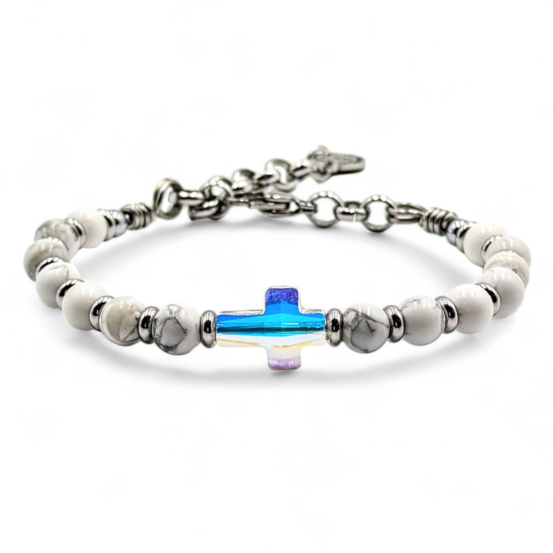 Bracciale - Howlite e croce di cristallo