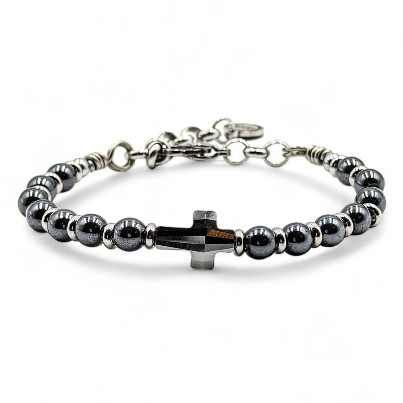 Bracciale - Ematite e croce di cristallo